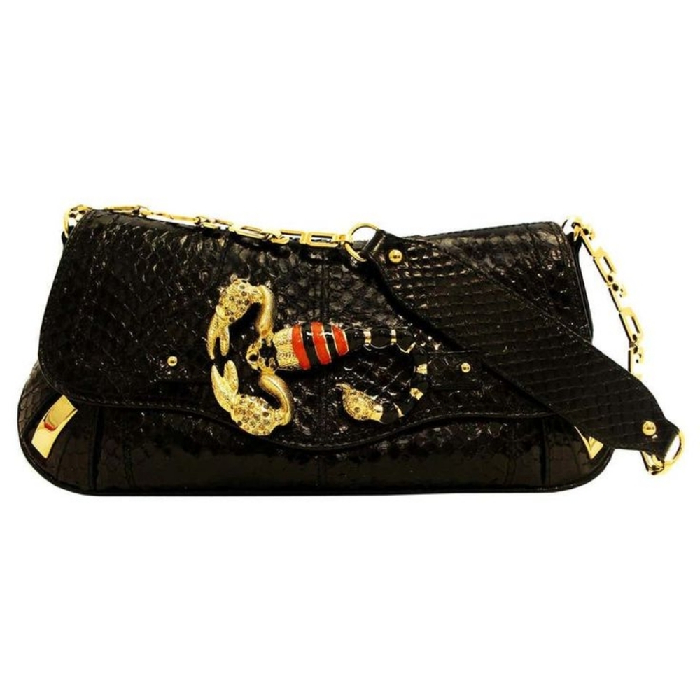 Dolce & Gabbana Black Python Zodiac Collection W/ Scorpion Brooch